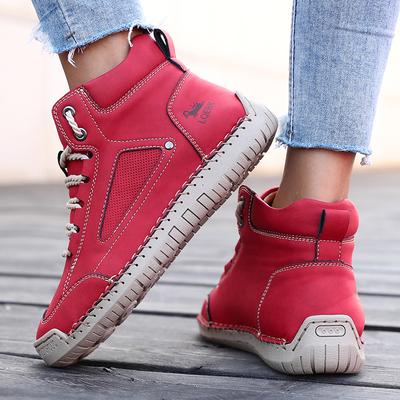 Fashion Women's High Top Ankle Boots  New Handmade Leather Sneakers Comfortable Breathable Casual Walking Flat Shoe