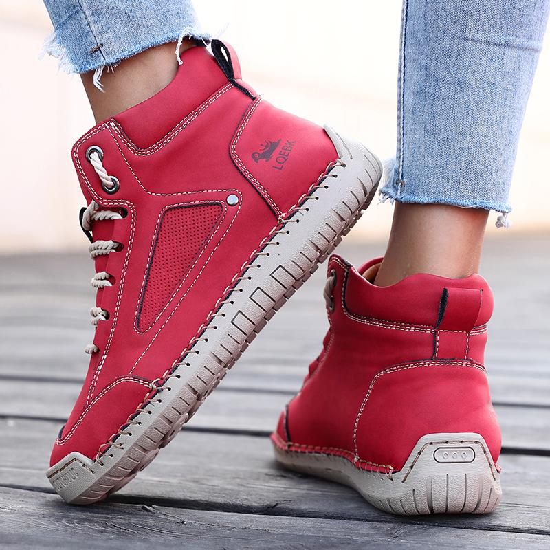 Women's Nude Boots High Top Retro Anti Slip Work Shoes Handmade Leather Casual Loafers Soft Soled Comfort Women's Walking Shoes