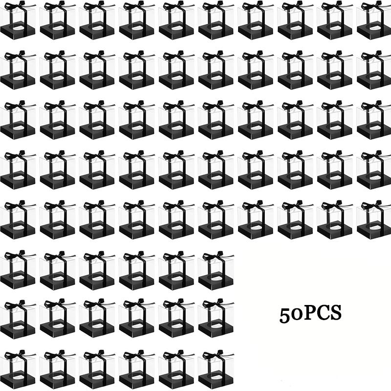 

WTEMPO DIY Foldable Clear Gift Boxes with Ribbons for Wedding Favors Birthday Gifts and Festive Party Supplies Transparent Plastic Packaging Boxes 50pcs чёрный