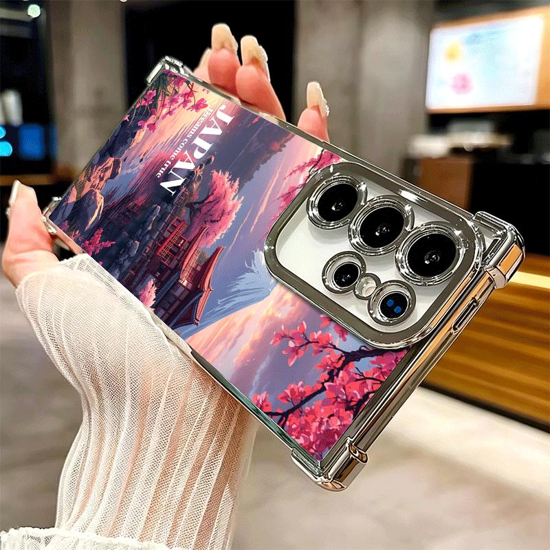 Osaka Tokyo Japan Scenery Plating Phone Case For Samsung Galaxy S24 S25 FE S26 Edge S23 Ultra S22 S21 Plus S20 Anti-Fall Airabag