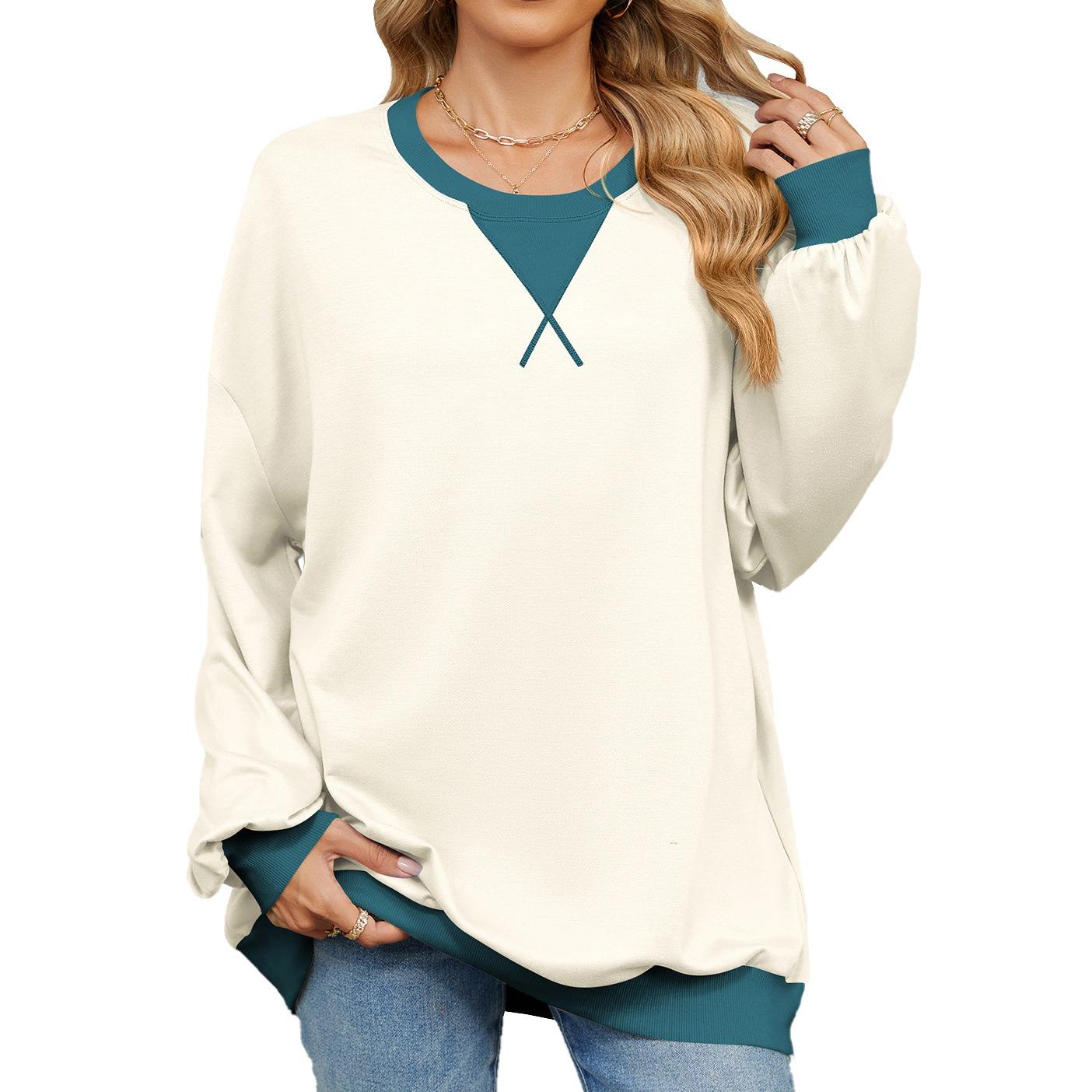 

Осенне-зимний элегантный и модный круглый вырез с перекрестными цветными блоками, повседневный свитшот с длинным рукавом, толстовки с капюшоном для женщин, оверсайз XXL