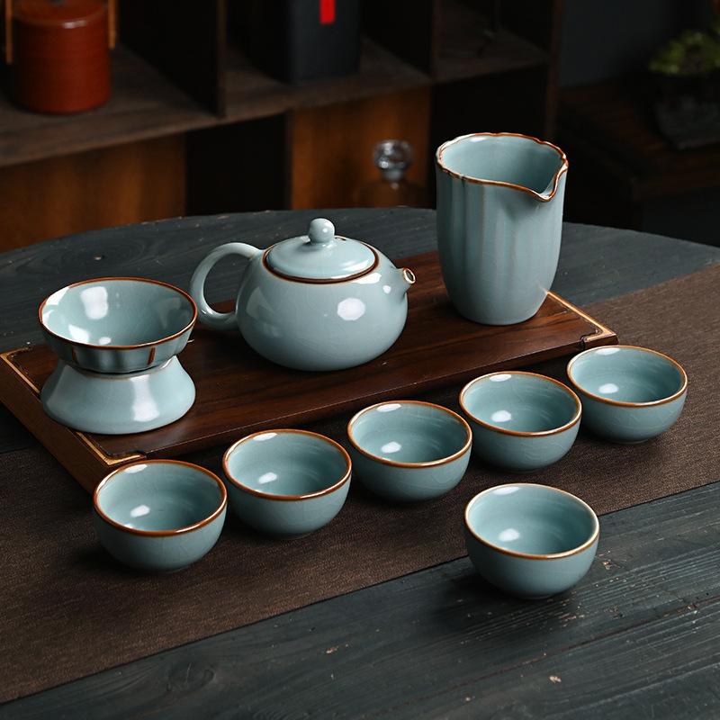 Five famous kiln tea set gift box ceramic kung fu souvenir business gift tea set high-end light luxury