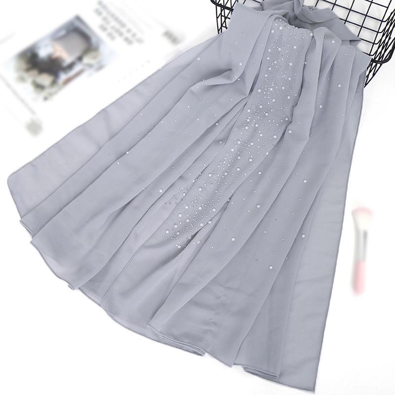 

Малайзійський шарф з довгого шифону з гарячим фіксуванням та прикрасами з порцелянових перлів 180cm