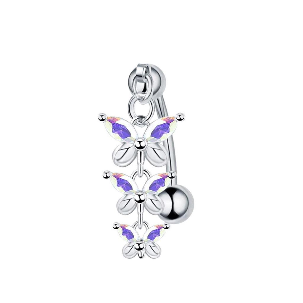 Upside Down Peach Heart Teardrop Zircon Belly Button Ring, 316 Stainless Steel Navel Jewelry