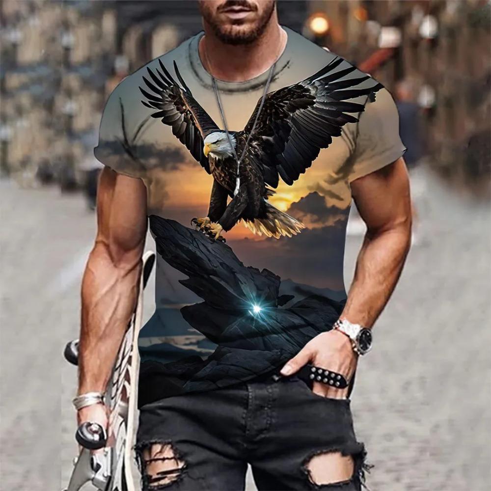 Men 3d Tiger Print Short Sleeve Crew Neck Breathable Medium Stretch Casual Fashion Outdoorparty Weekend Wear