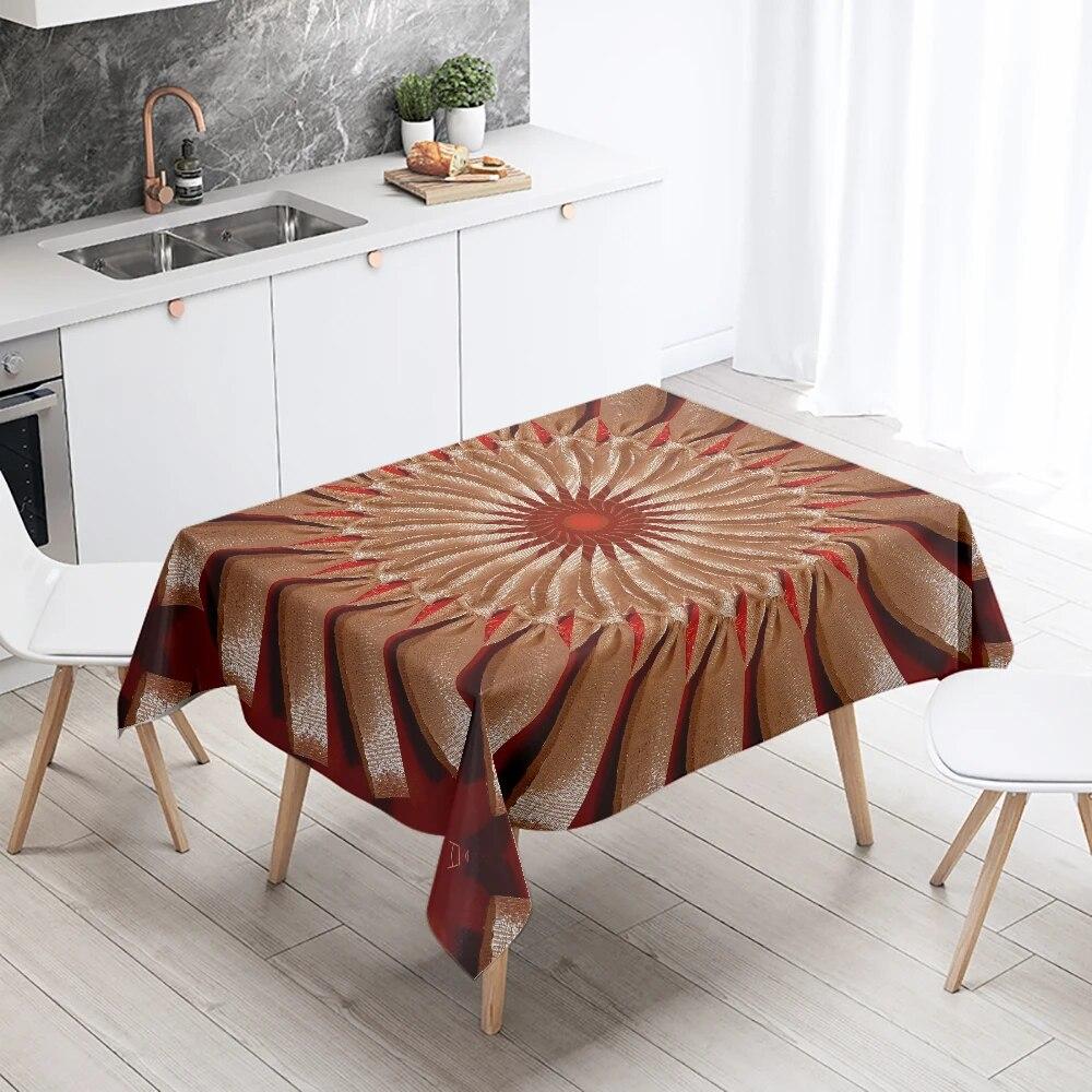 Psychedelic Geometric Mandala Pattern Rectangular Tablecloth Waterproof and Oilproof Wedding Restaurant Kitchen Table Decoration