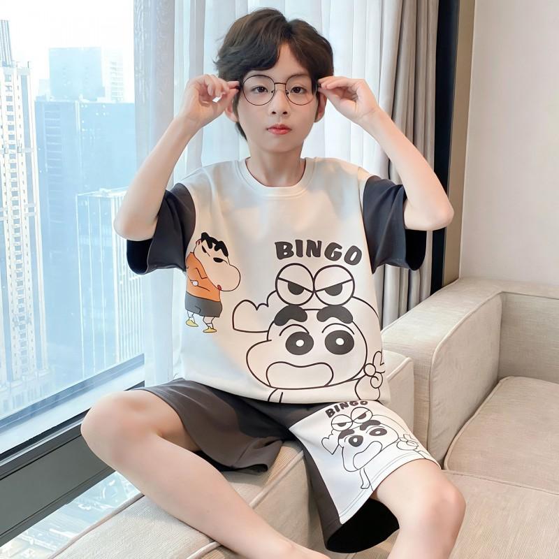 100% Cotton Boys Pajama Set Short Sleeve Shorts Sleepwear Kids Teens Comfortable Breathable Home Wear