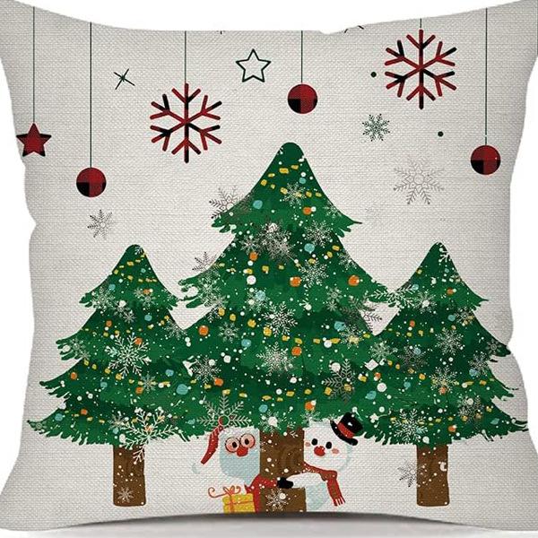 Christmas Pillowcase Linen Print Elk Snowman Home Decoration Sofa Cushion Cover