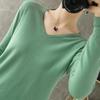 Women's V Neck Long Sleeve Solid Knit Sweater Slim Basic Layering Pullover Jumper