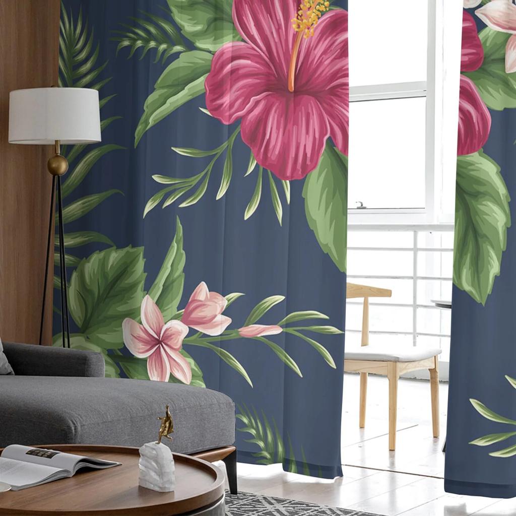 Tropical Flower Hibiscus Tulle Curtains for Living Room Bedroom Sheer Curtain for Balcony Hall Fashion Printed Home Drapes