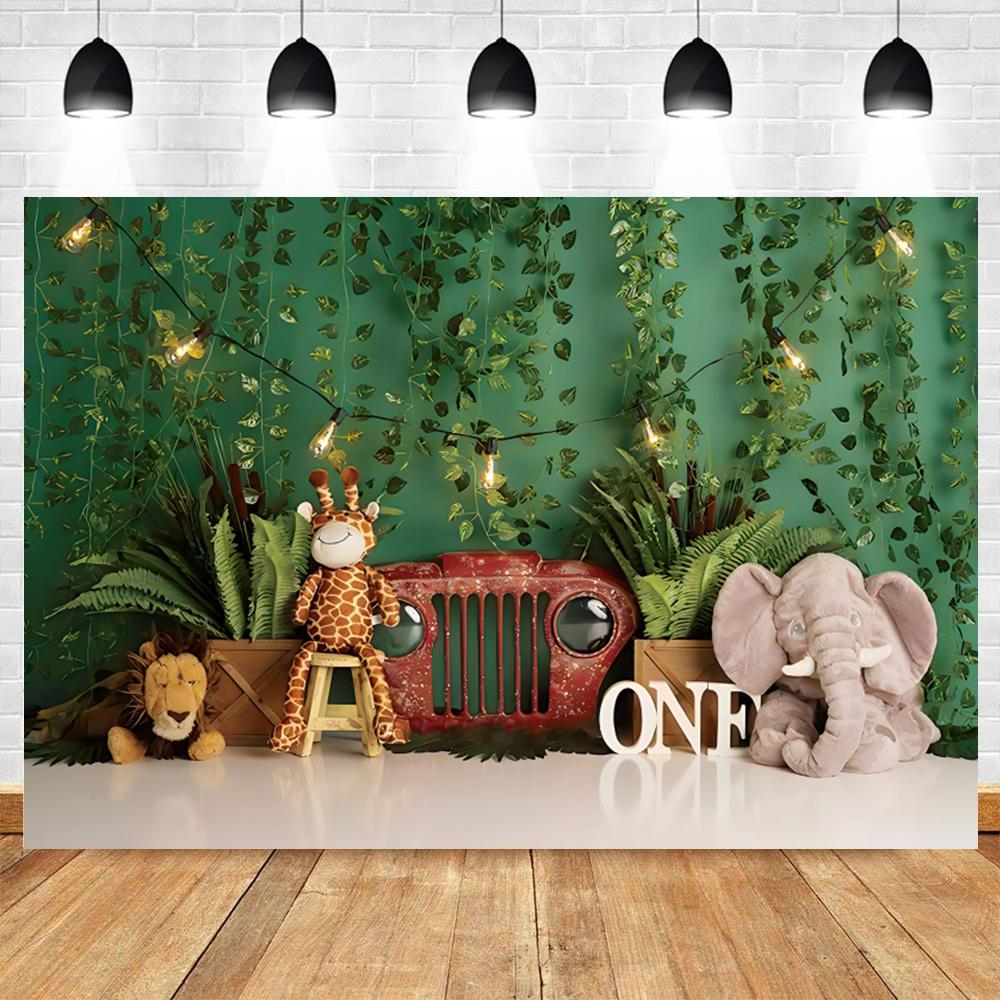 Safari Tropical Jungle Animals Baby 1st Birthday Party Photography Backdrop Wild One Baby Shower Photo Background Photo Studio