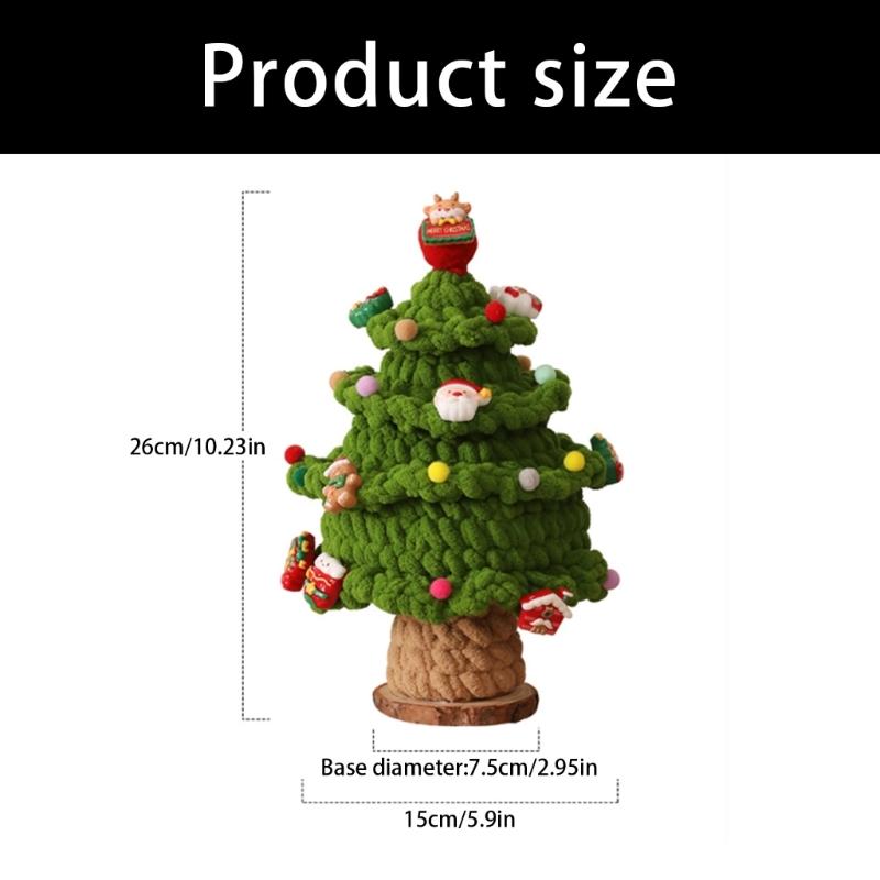 Crafted Holiday Knitted Christmas Tree Wooden Base Ornament Featuring Holiday Accents For Desktop Decoration