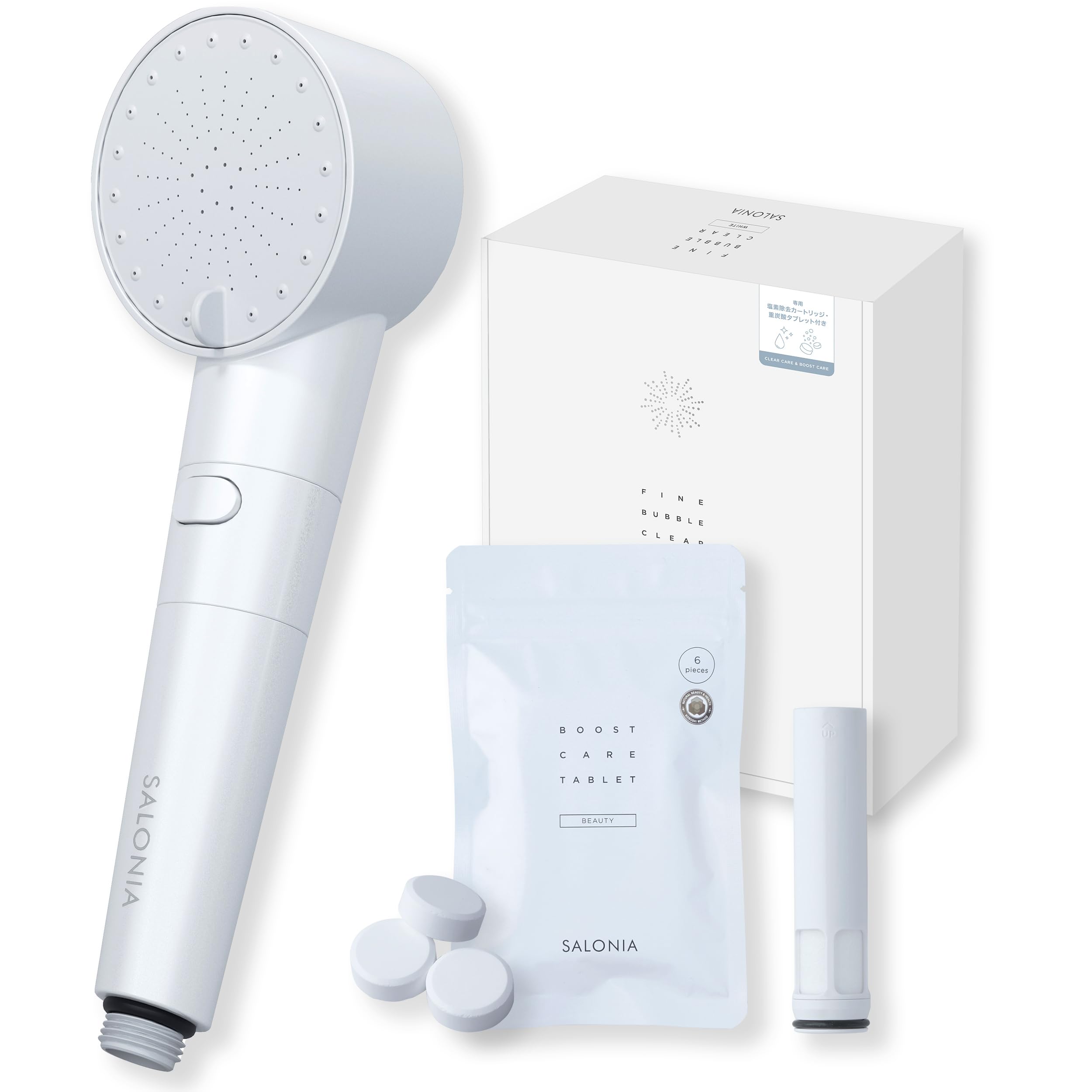 

SALONIA Fine Bubble Clear Shower Head with High Water Chlorine Removal Cartridge Bicarbonate White Micro-Nano Bubbles, Water-Saving, Pressure, + белый