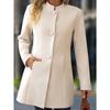 Women S Casual Stand Collar Mid Length Woolen Coat For Daily Wear