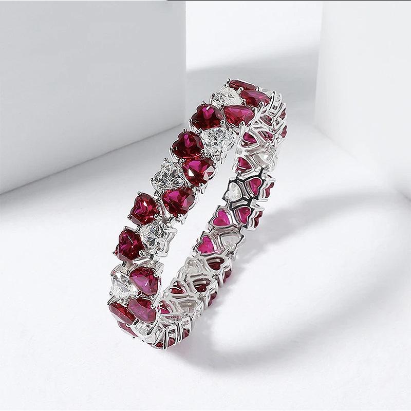 

Longlongjin 2024 New Red & White Double Heart Full Diamond Women s Bracelet - Elegant & Fashionable Style 16cm