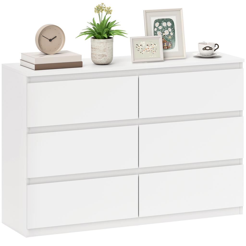 Chest of Drawers with 6 Drawers, Modern Storage Furniture for the Bedroom, White
