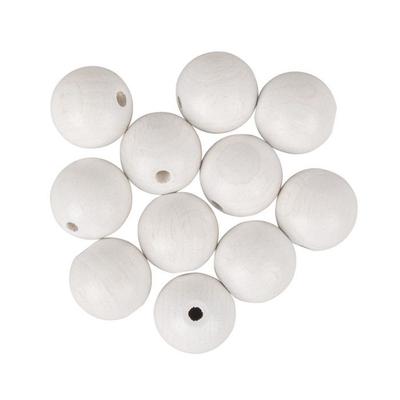 FSC 100% Pierced Wooden Balls, Matte, Ø20mm, White, 8 Pcs