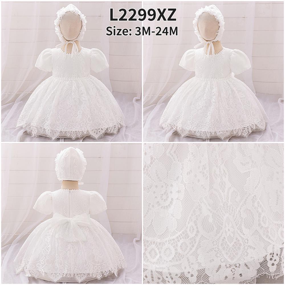 Girls' White Lace Christening Gown - First Birthday Princess Dress