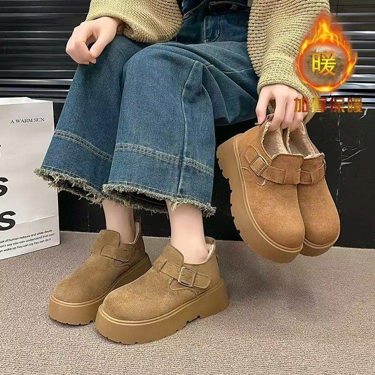 Muffin Thick-soled Heightened Velvet Birkenstocks, Autumn and Winter New Retro Loafboken Cotton Shoes