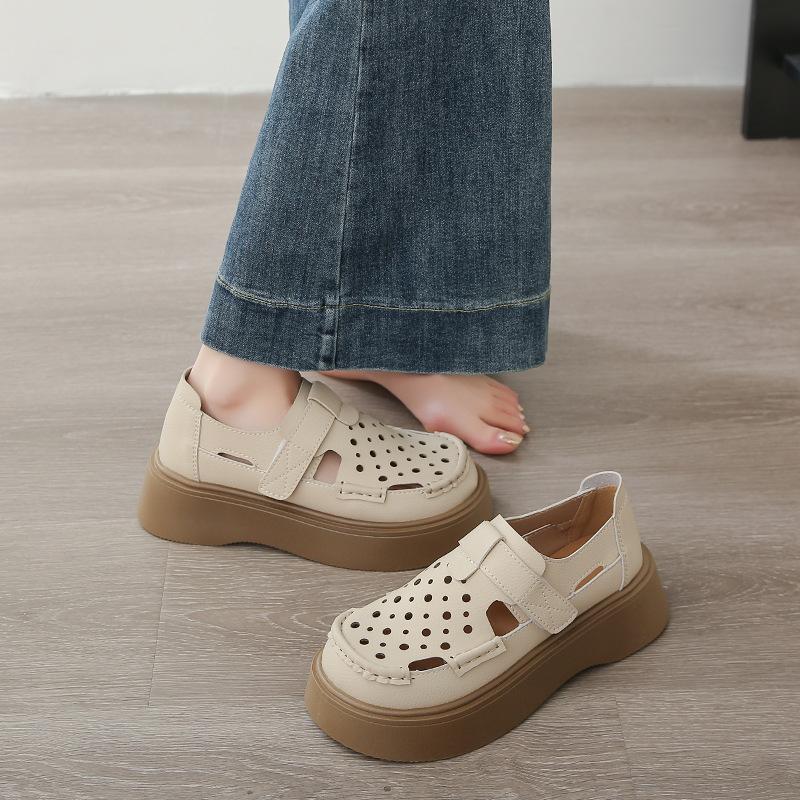 Vintažiniai Baotou sandalai moterims, skirti dėvėti lauke vasarą, tuščiaviduriai Lefou batai moterims, storu padu, kvėpuojantys, su skylutėmis, madingi moteriški kvėpuojantys batai