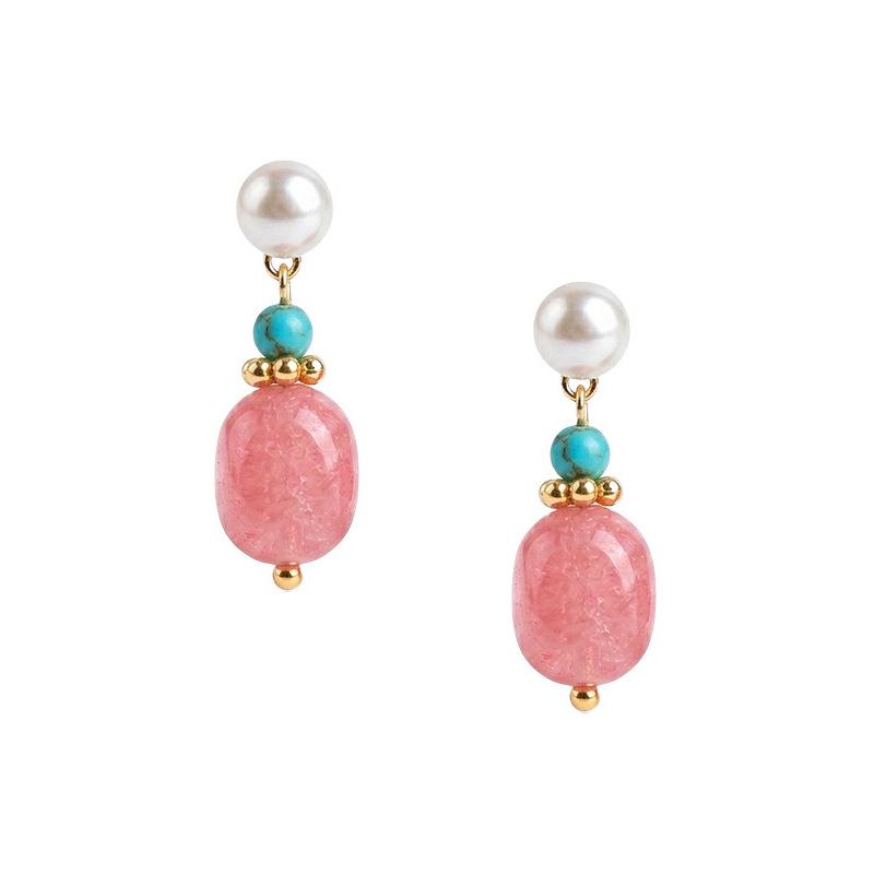 Strawberry Crystal Pearl Stud Earrings - Fresh & Artistic, Elegant Style