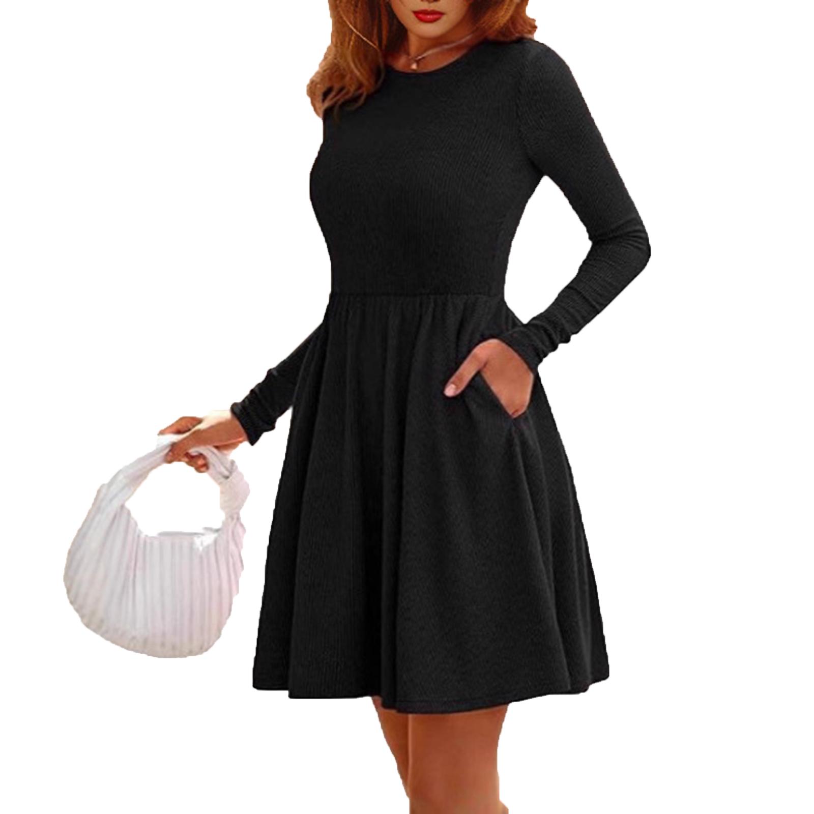 

Women s Fashion Long-Sleeved Color Dress XL чорний