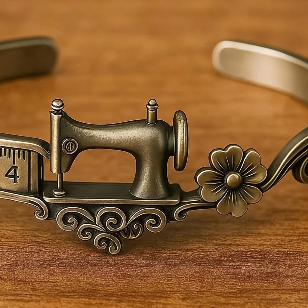 Sewing Machine Theme Bracelet For Craft Lovers Adjustable Vintage Design With Measuring Scale