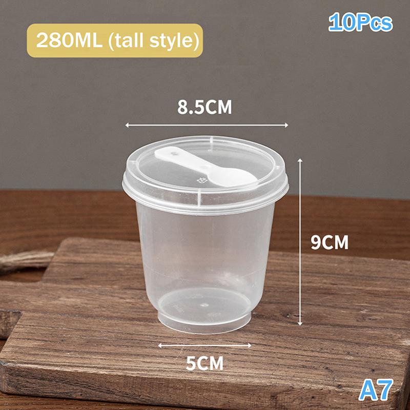 10Pcs Dessert Cup With Spoon With Lid Transparent Cups For Dessert Ice Cream Pudding Yogurt Cups Mousse Cake Box Container