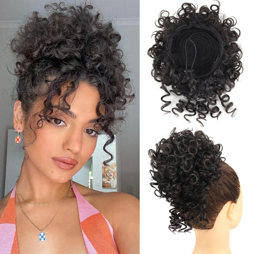 Women's Fashion Hair Bun, Curly Wave Synthetic Hair Piece, Afro Kinky Curl Drawstring Ponytail Bun, Voluminous Hair Donut for Daily Style