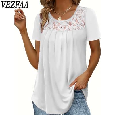 Damenmode Casual Sommer Frühling Einfarbig Druck Kurzarm U-Ausschnitt Blusen & Hemden