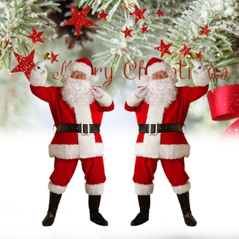 Santa Costume Claus Outfit Christmas Flannel Suit Mens Dress Cosplay Costume