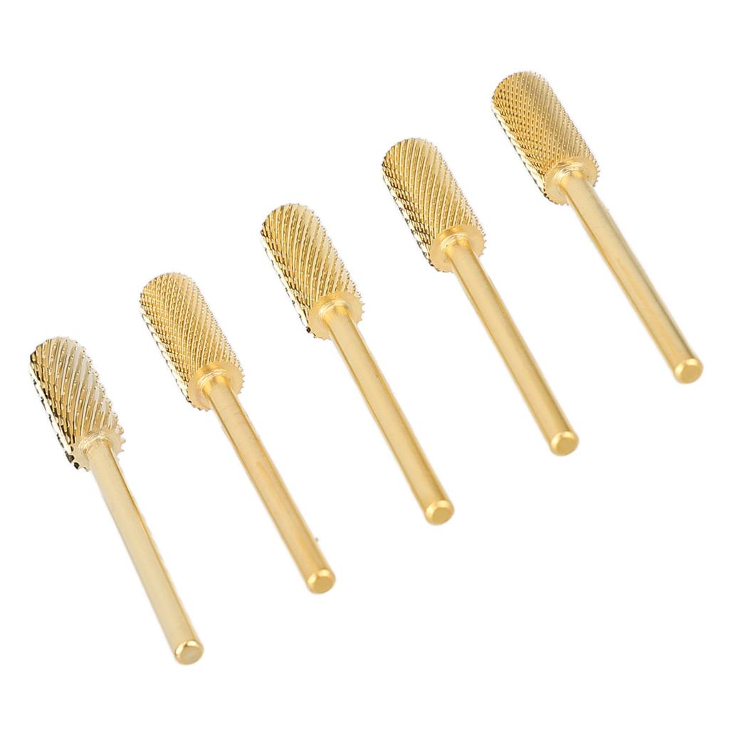 5PCS Nail Drill Small Barrel Bits Sets Polishing Nail Tungsten Steel Drill Bits Manicure Pedicure Grinding Tool Gold