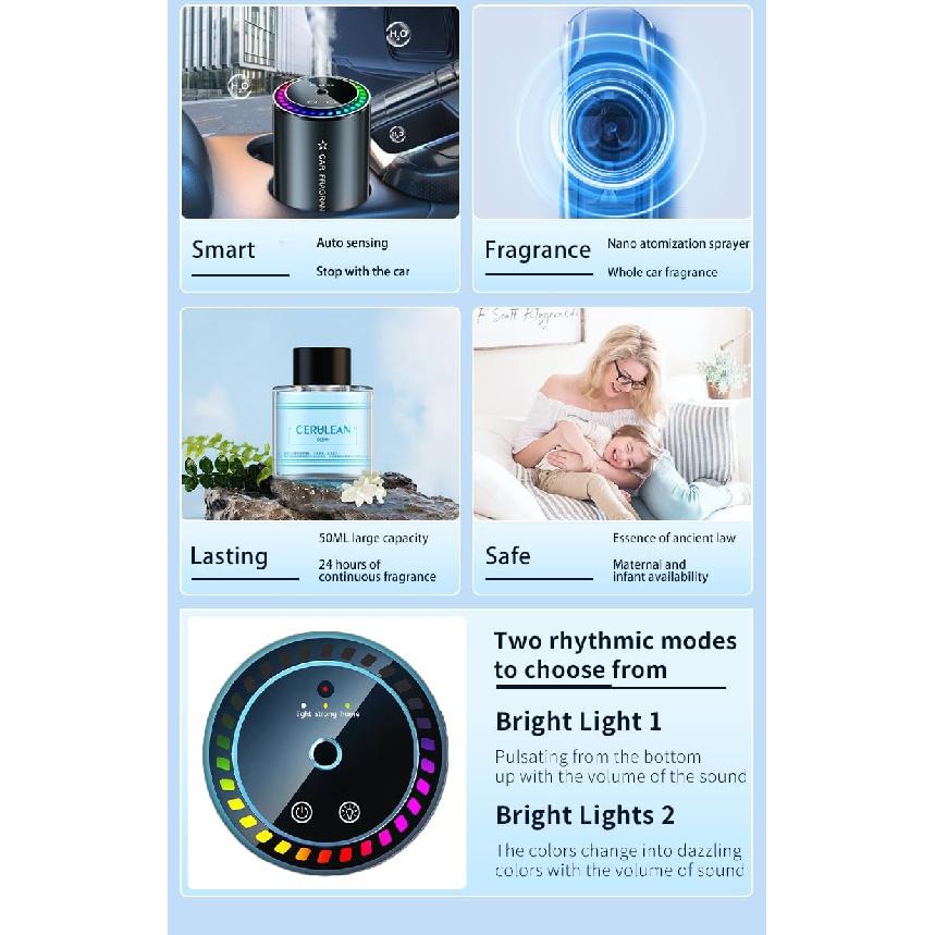 Smart Car Air Freshener Diffuser: 50ML Natural Car Fragrance Refill Lasts 3 Months, Rechargeable Car Scent Diffuser, Auto On/off Roof Starry Sky