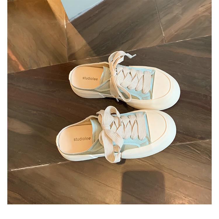 Sheepskin version of grape mother, the same bag head half slippers, women's summer wear thick bottom heightening lace-up casual sports slippers