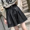 High Waist PU Leather Bootcut Shorts - Elastic, Plus Size, Wide Leg, Loose Fit, Black, Women’s Stylish Autumn/Winter Wear