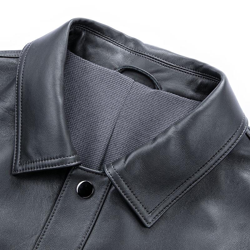 FAPAI Men's First-Layer Sheepskin Lapel Leather Jacket
