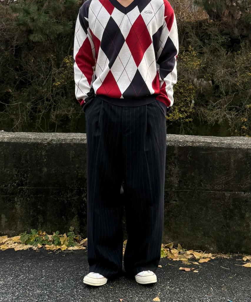 SELITIO Argyle V-Neck Soft Knit Red