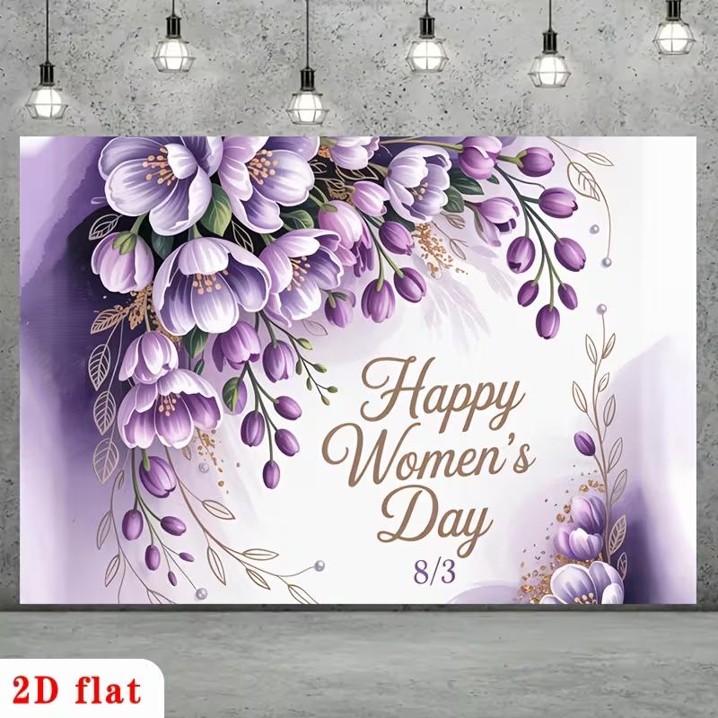 2D Watercolor Purple Flower International Women’s Day 2D Flat Photography Backdrop 47.2x31.5inch/120*80cm
