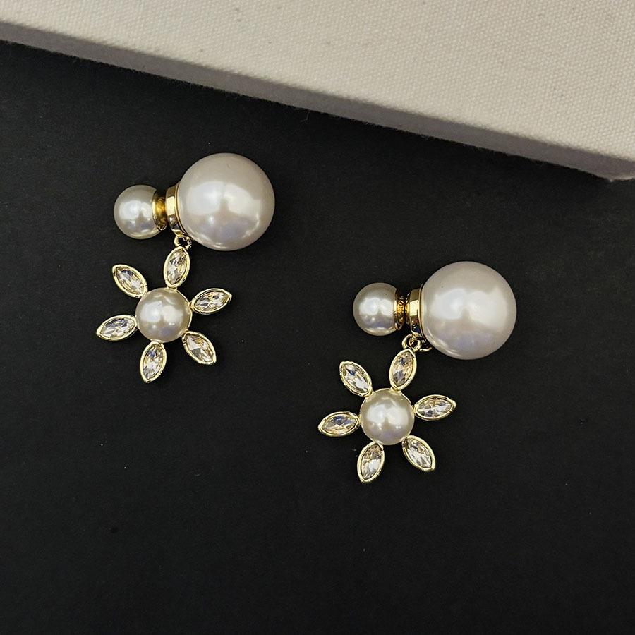 

Циркон цветок жемчуг подвеска серьги двойного ношения нишевые темпераментные серьги легкая роскошь высококлассные универсальные серьги