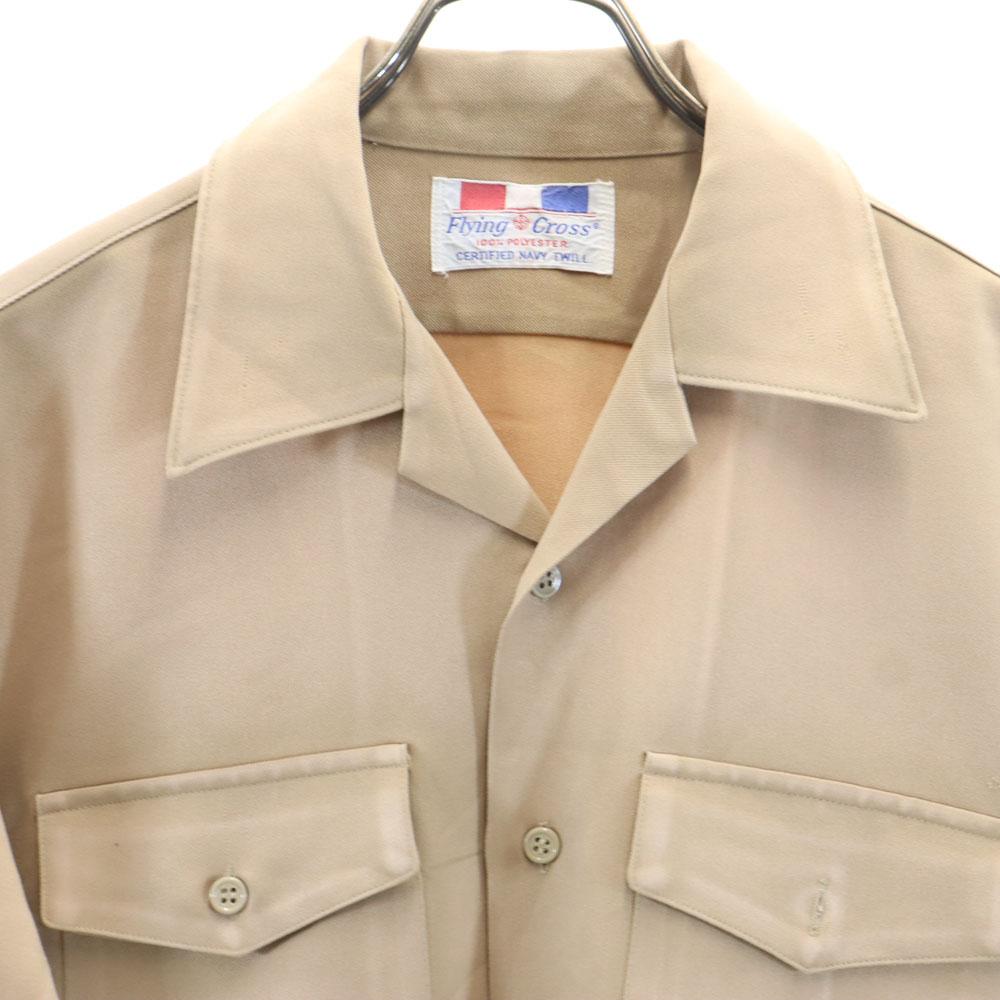 Flying Cross 70s vintage Short sleeve Poly shirt beige military Men's Used