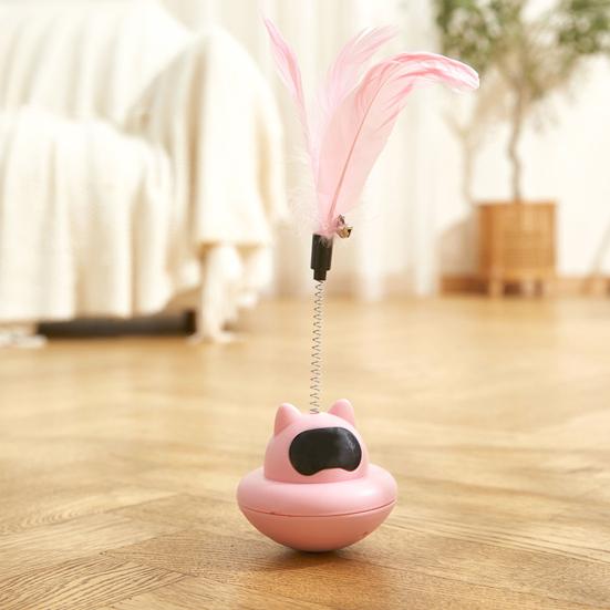 Wobbling Cat Feather Toy Interactive Spring Cat Teaser with Bells Cat Enrichment Feather Toy for Indoor Kittens Play Anxiety Relief