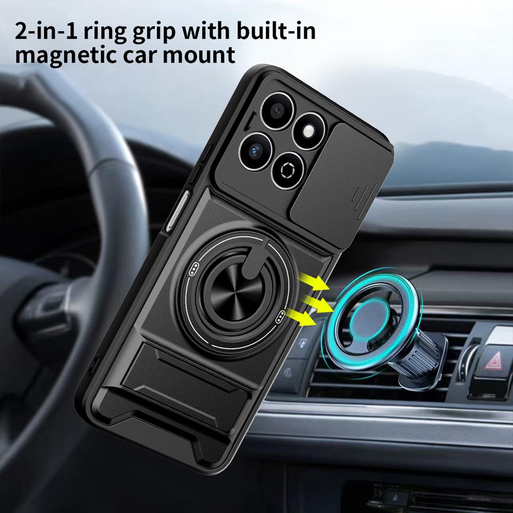 KEYSION Magnetic Phone Case for HONOR X7d 4G 5G Slide Camera Protection Upright Kickstand Shockproof Cover for Honor 400 Smart 5G