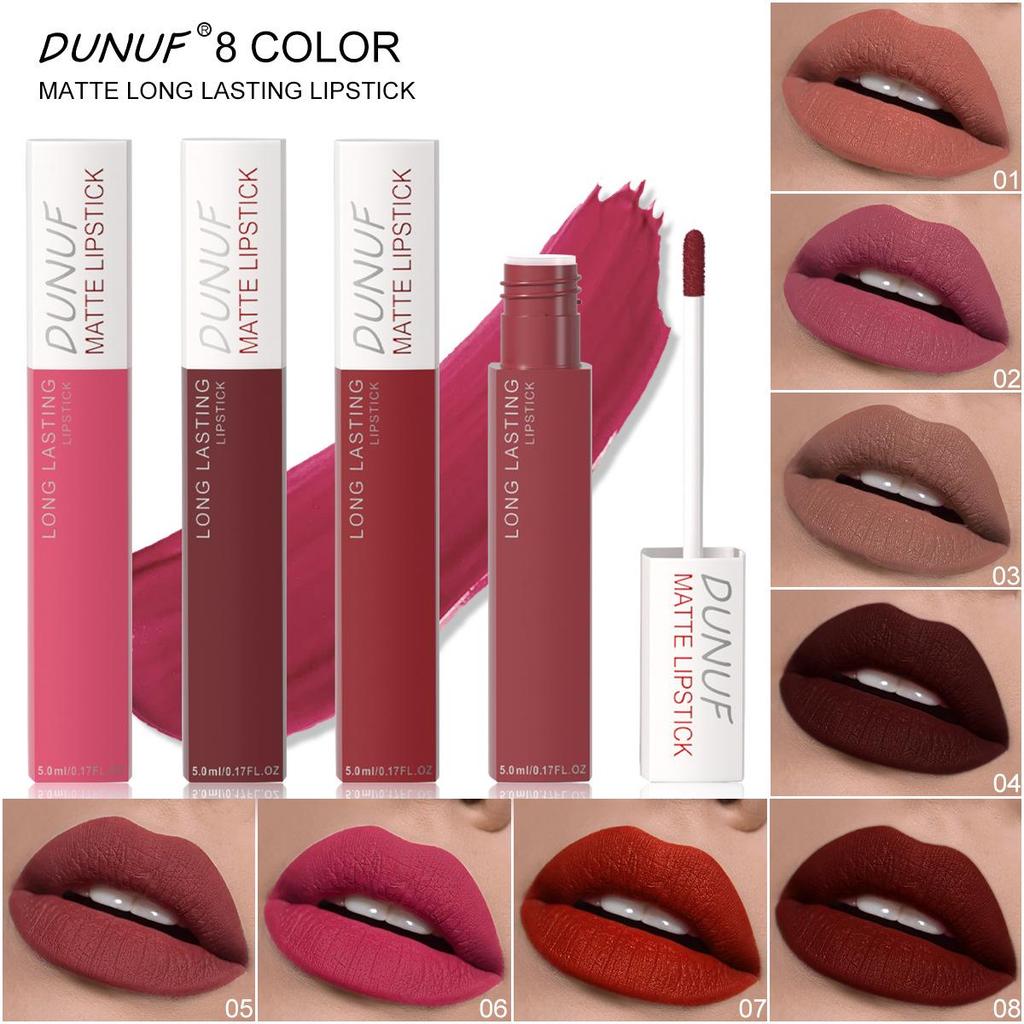 DUNUF 8-Color Matte Long-Lasting Waterproof Lip Gloss