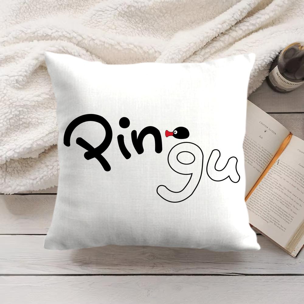 PPingu Cartoon Cute Cushion Cover Silky Short Plush Invisible Zipper Dustproof Sofa Pillow Case for Home Decor