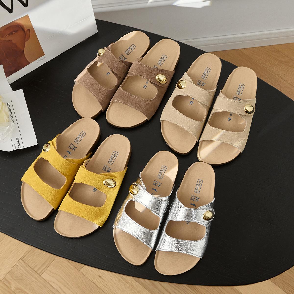 

Женские полушлепанцы Birkenstock, летняя коллекция верхней одежды 2025, новые, из мягкой кожи, в стиле ретро, на липучке, с мягкой подошвой, повседневные сандалии 35