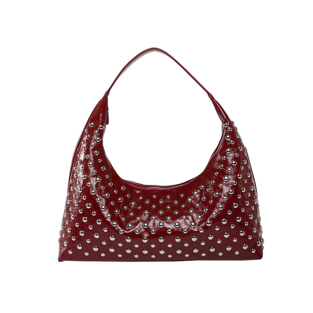 2025 Summer Luxury Vintage Underarm Bags Pu Leather Rivet Shoulder Bags Large Capacity Commuter Travel Shoulder Bag