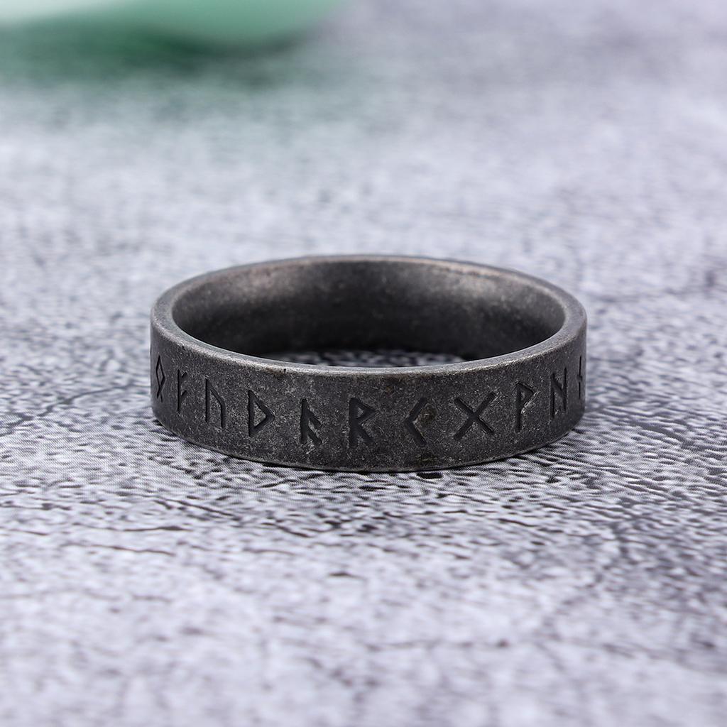 Vintage Viking Rune Ring For Men Unisex Minimalist Distressed Stainless Steel Jewelry