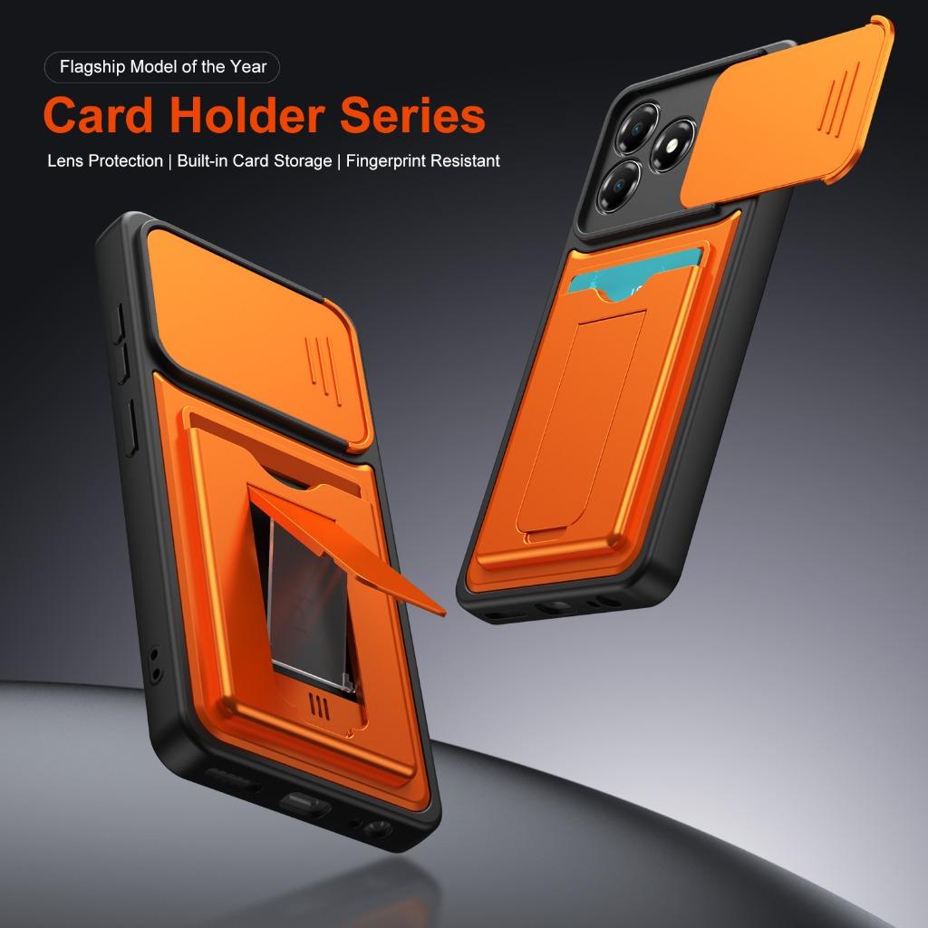 Slide Camera Lens Protector Phone Case Built-in Card Slot Holder Invisible Bracket Kickstand For ZTE Blade A56 A36 A35E Cover
