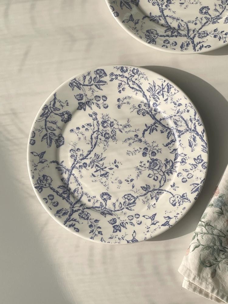 

Retro Ceramic Plates Household 8 Inch High End Overglaze Color Flower Pattern Dessert Dish Chinese Style Light Luxury Tableware 8 inches синій