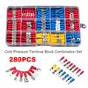 Zestaw 280 sztuk zacisków do przewodów elektrycznych, konektorów oczkowych, płaskich, tulejek, złączek, końcówek, zestaw assortmentowy, zaciskane na zimno